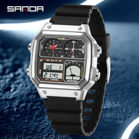 SANDA New 6257 Student Watch TEMU Multi functional Temperature Measuring Watch Square Fashion Sports Square 2025