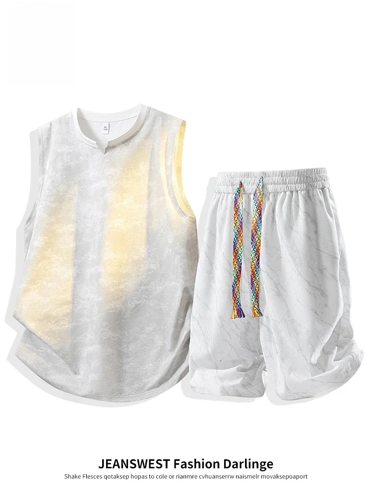 jeanswest-2026-new-men's-casual-sports-set-thin-loose-tank-top-shorts-two-piece-suit-summer-collection-youth-nylon-fabric