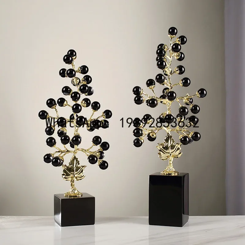 x17Crystal Sculpture Colored Grape Vine Metal Handicraft Artificial Plant Sculpture Metal Figurine Home Decoration Accessories