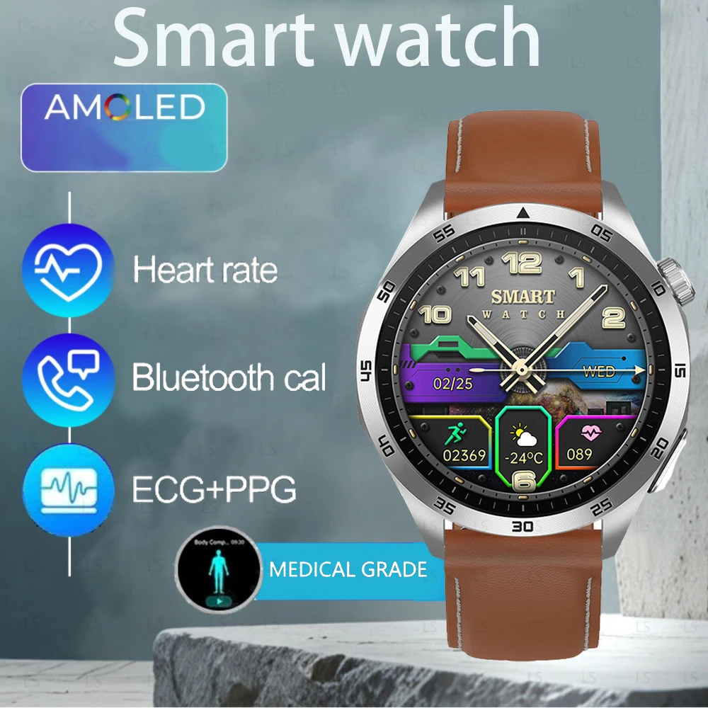 2024smartwatch BMI Heart Rate ECG+PPG+HRV Monitor  BT Call 1.43 inch 466*466 HD AMOLED Bluetooth call with multiple sports modes