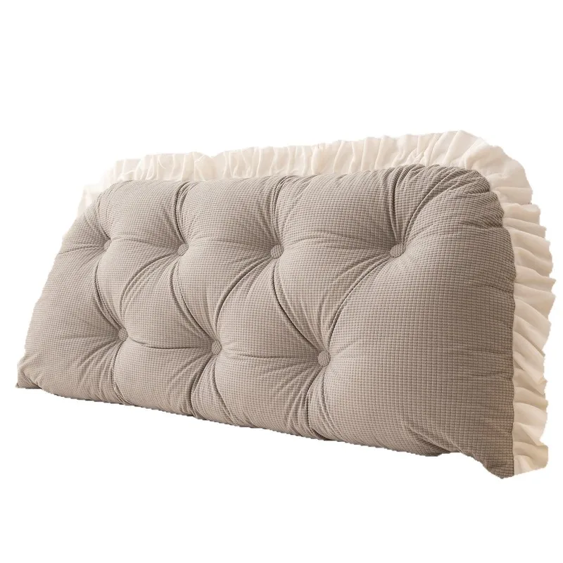 Ruffled Headboard Pillow Lumbar Support Back Cushion for Dorm Bed Sofa Tatami Padded Waist Rest for Women Reading Using Phone