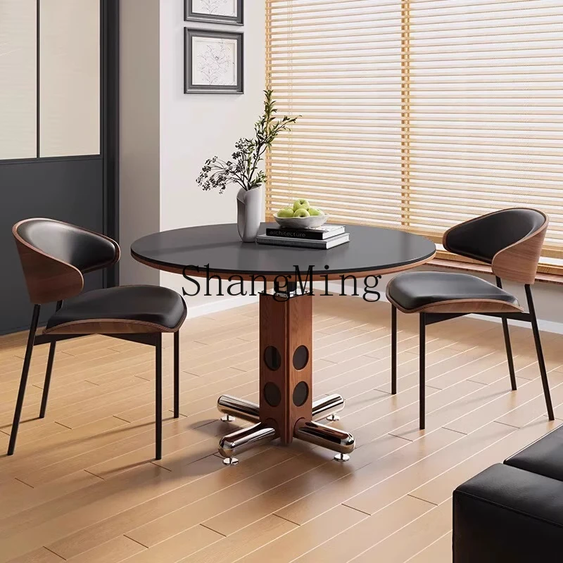 

CL wood rock slab round dining table household small apartment medium and ancient style dining table