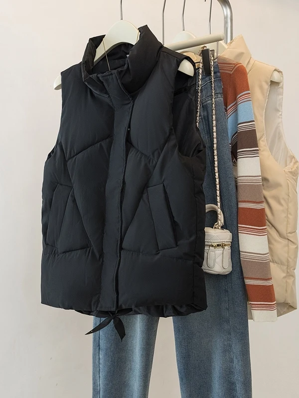 

plus Size Women's Thiened Cotton Jaet Vest Autumn Winter Faion Slimming Warm Zipper Closure Color Commute Sle