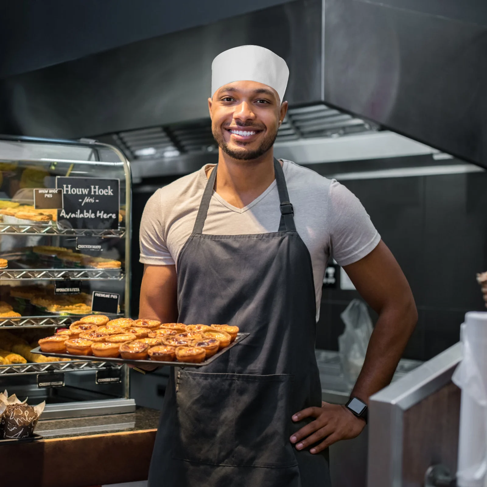 Klassische Kochmütze, waschbar, wiederverwendbar, Küchen-Kochmütze für Restaurant-Kellner, perfekt für die Küchenarbeit, weiße Servierhüte