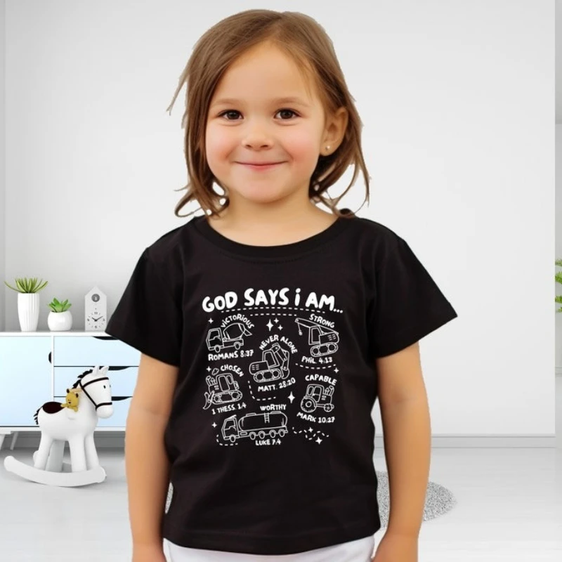 Kinderkleidung God Zegt Dat Ik Ben Construction Bijbelvers T-Shirt Shirt Truck Religious Kindershirt Bijbels Peutershirt