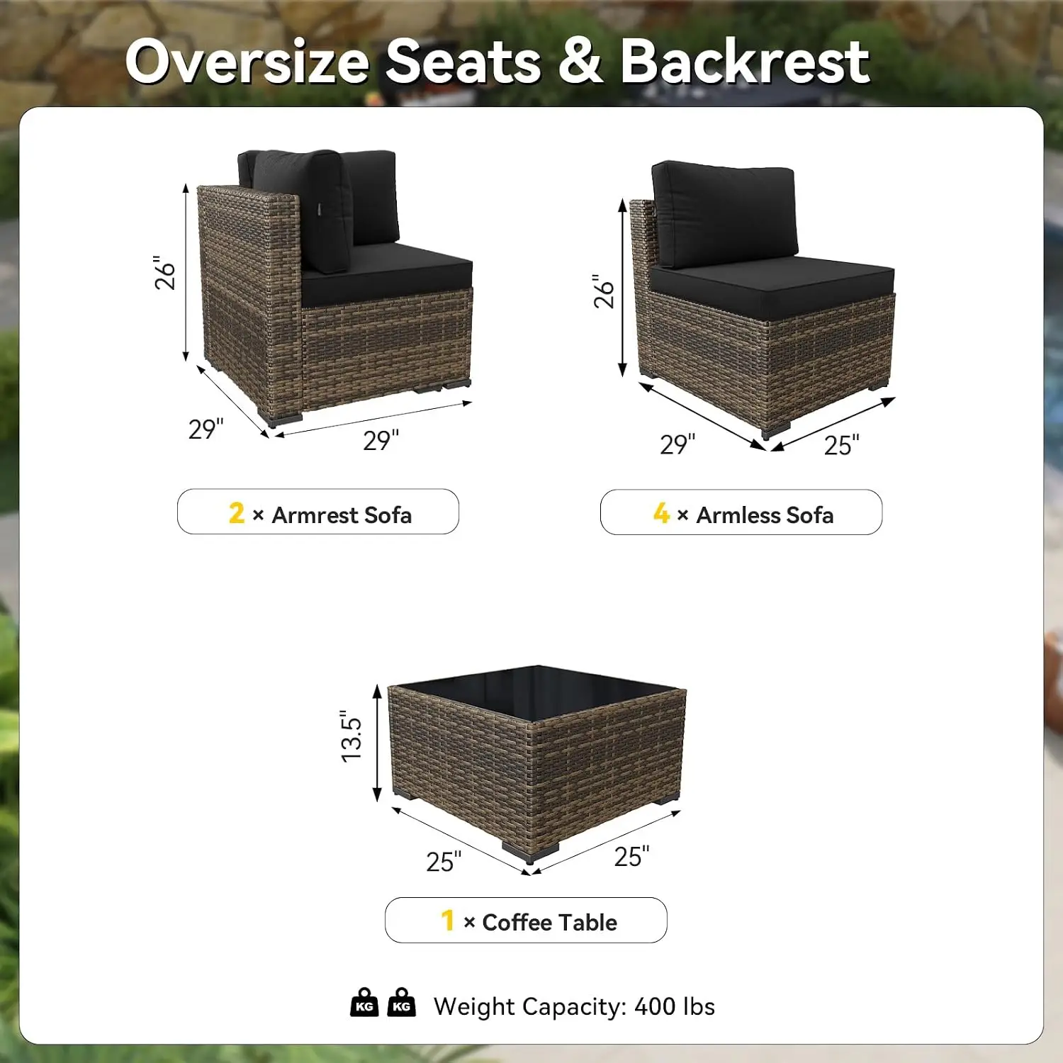 7-Piece Wicker Patio Furniture Set with Thick Cushions & Coffee Table, Outdoor Sectional Sofa, Yellow Black, Customized