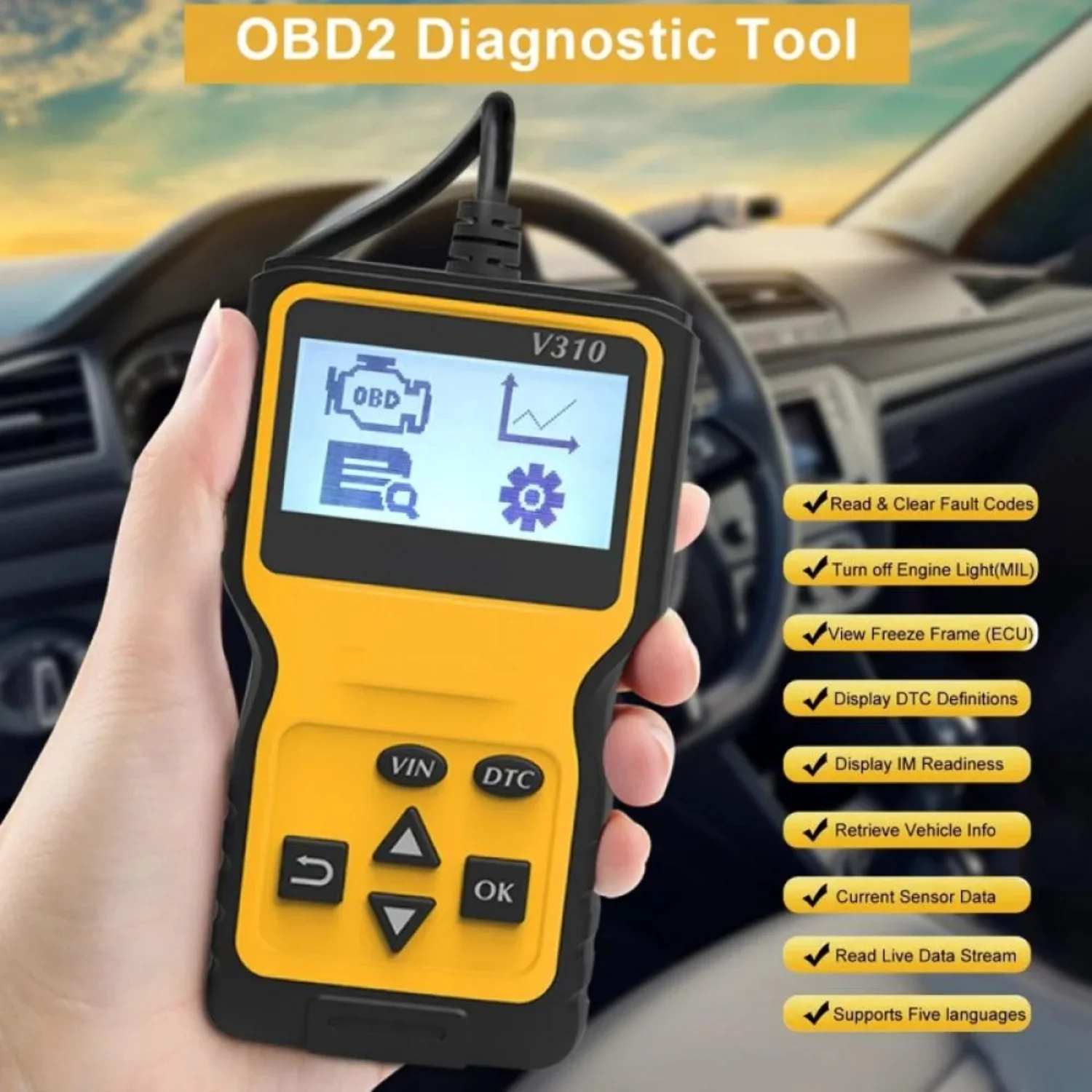 Universal OBD2 Scanner & Code Reader for Protocol Cars - Engine Diagnostic Tool & Scan Tool for Car Engines