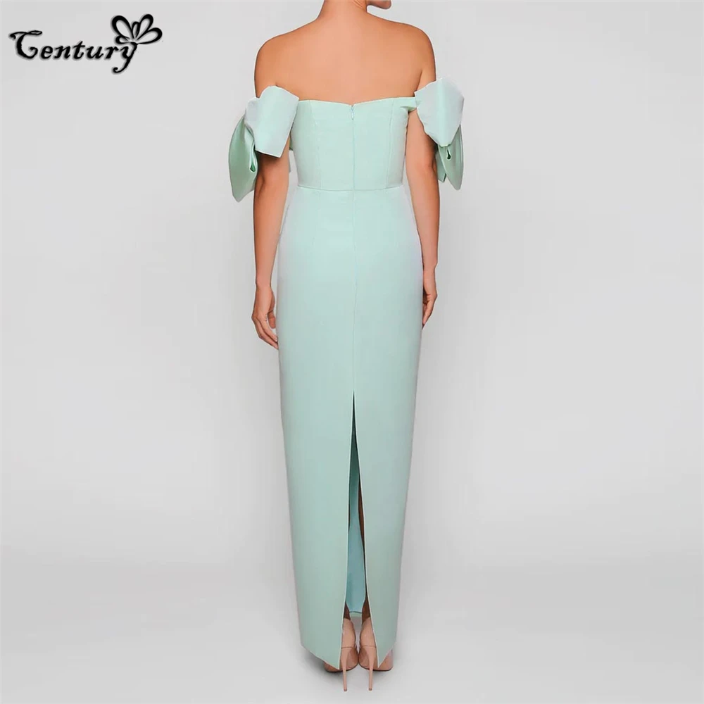 Mint Green Evening Dresses Long Big Bow Off Shoulder Satin Prom Gowns Women  Formal Occasion Dresses  Customized