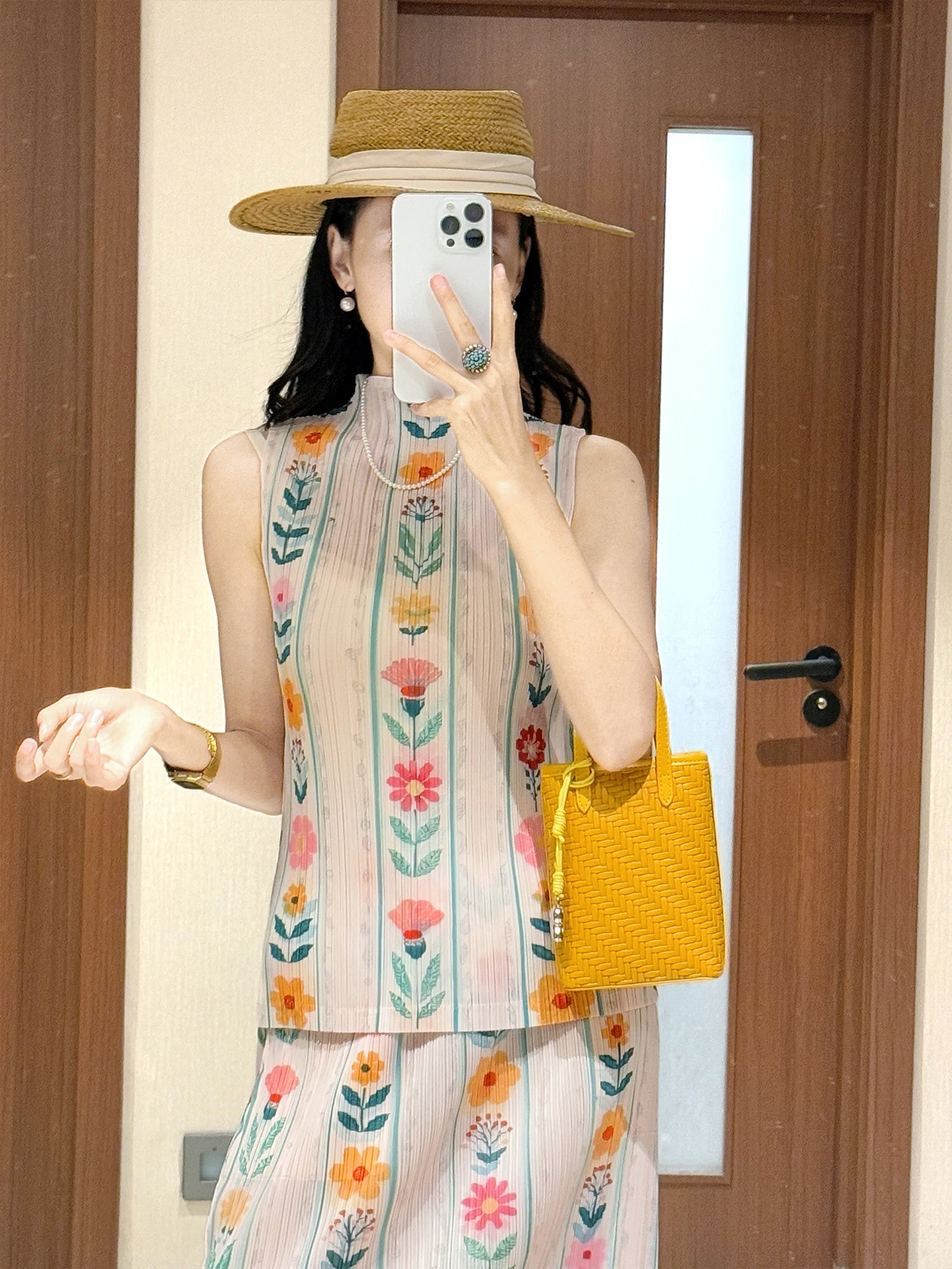 Women Suit Round Neck Printed T-shirt with High Waist Loose Fit Plus Size Foldable A-line Skirt 2025 Summer New Female Clothing