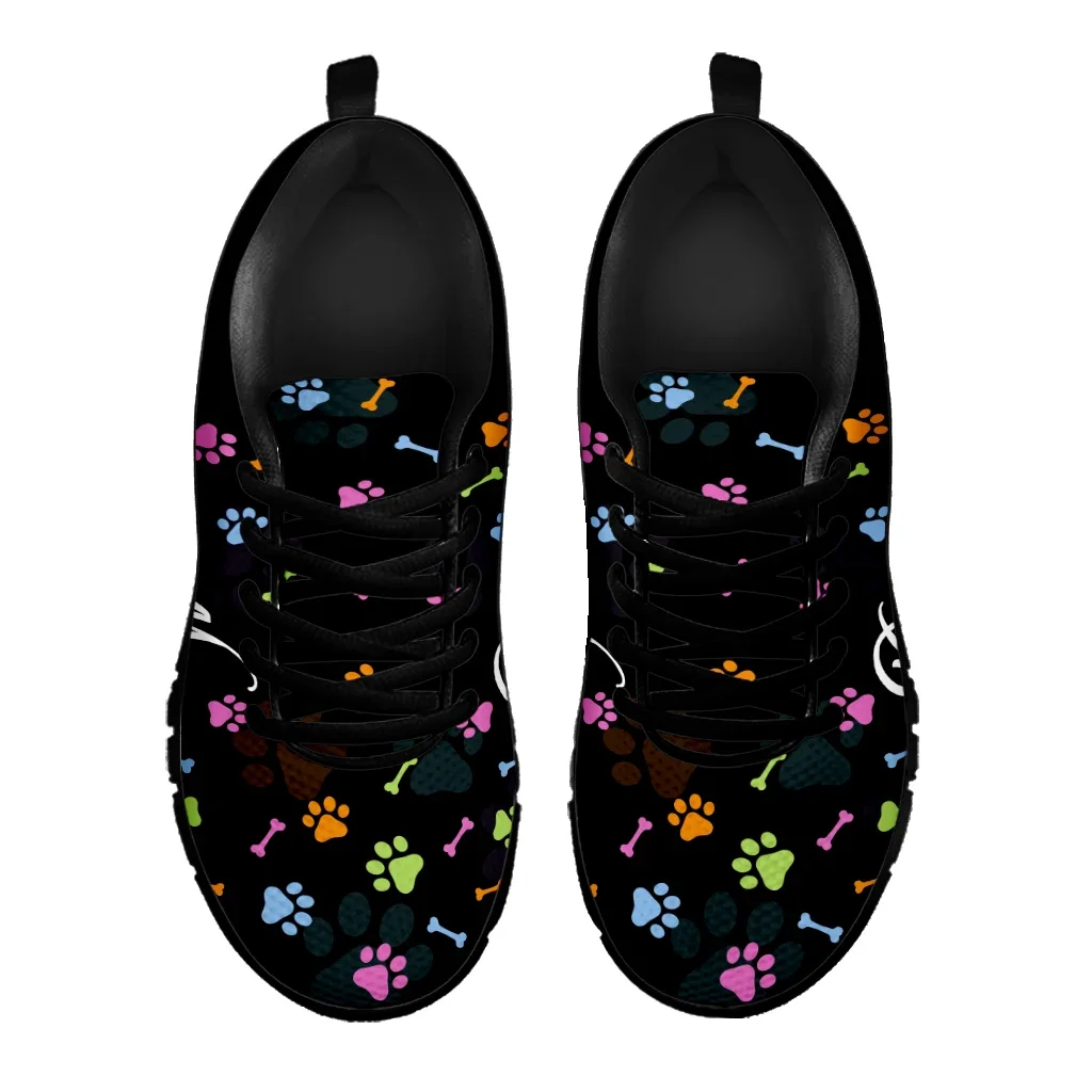 Colorful Dog Paw Print Sneakers For Women Dog Mom Designer Sport Shoes Black Lace Up Casual Girls Tennis Shoes Mujer