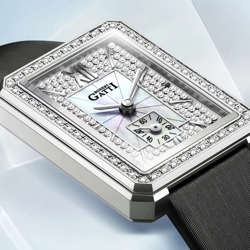 BONEST GATTI Women's Watch Dawn Diamond Collection Square Quartz Wristwatch 316L Stainless Steel Case Silk Strap Elegant Fashion