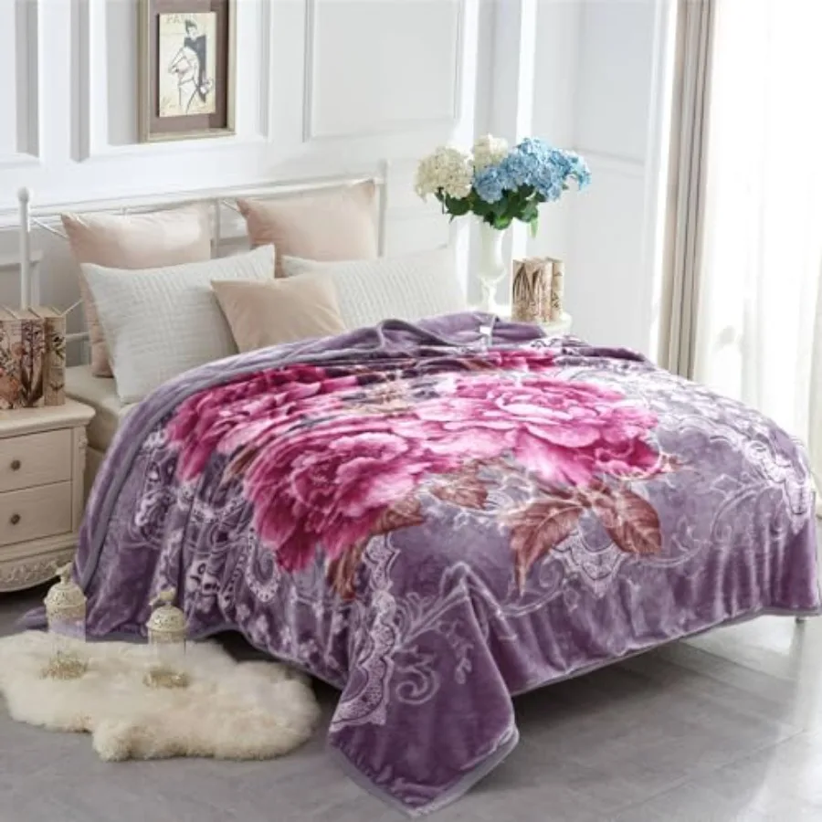 

Korean Faux Mink Fleece Blanket 83" X 91", 5.7 LB - 2 Ply Reversible Soft Warm Plush Flannel Blanket, AandB Pattern Printed Emb
