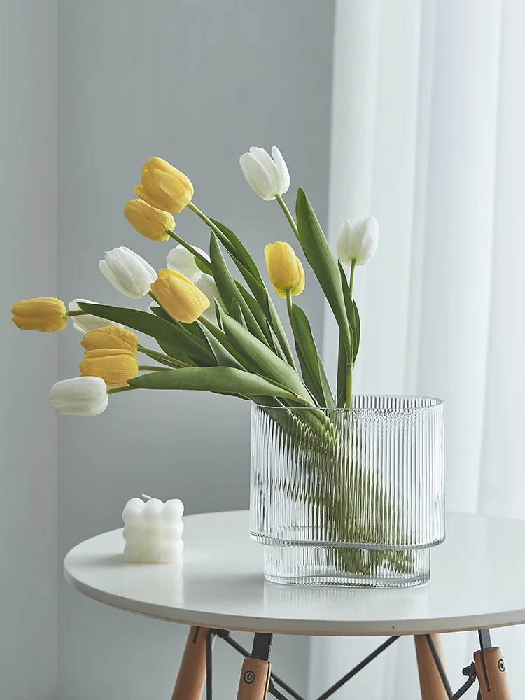 Simple Transparent Striped Glass Vase Dining Table Interior Decoration Modern Hydroponic Flower Vase Flower Arrangement Decor