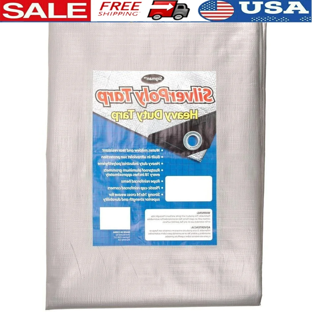

10x16 Heavy Duty Tarp UV Resistant Waterproof Reinforced Polyethylene Grommets Mildew Resistant All Weather Outdoor Covering