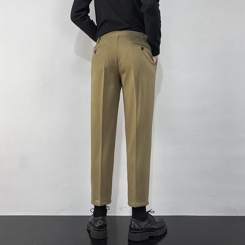 Autumn Winter Thick Woolen Cloth Casual Suit Pants Straight Drape Korean Fashion Business Brand Trousers Male Coffee Brown