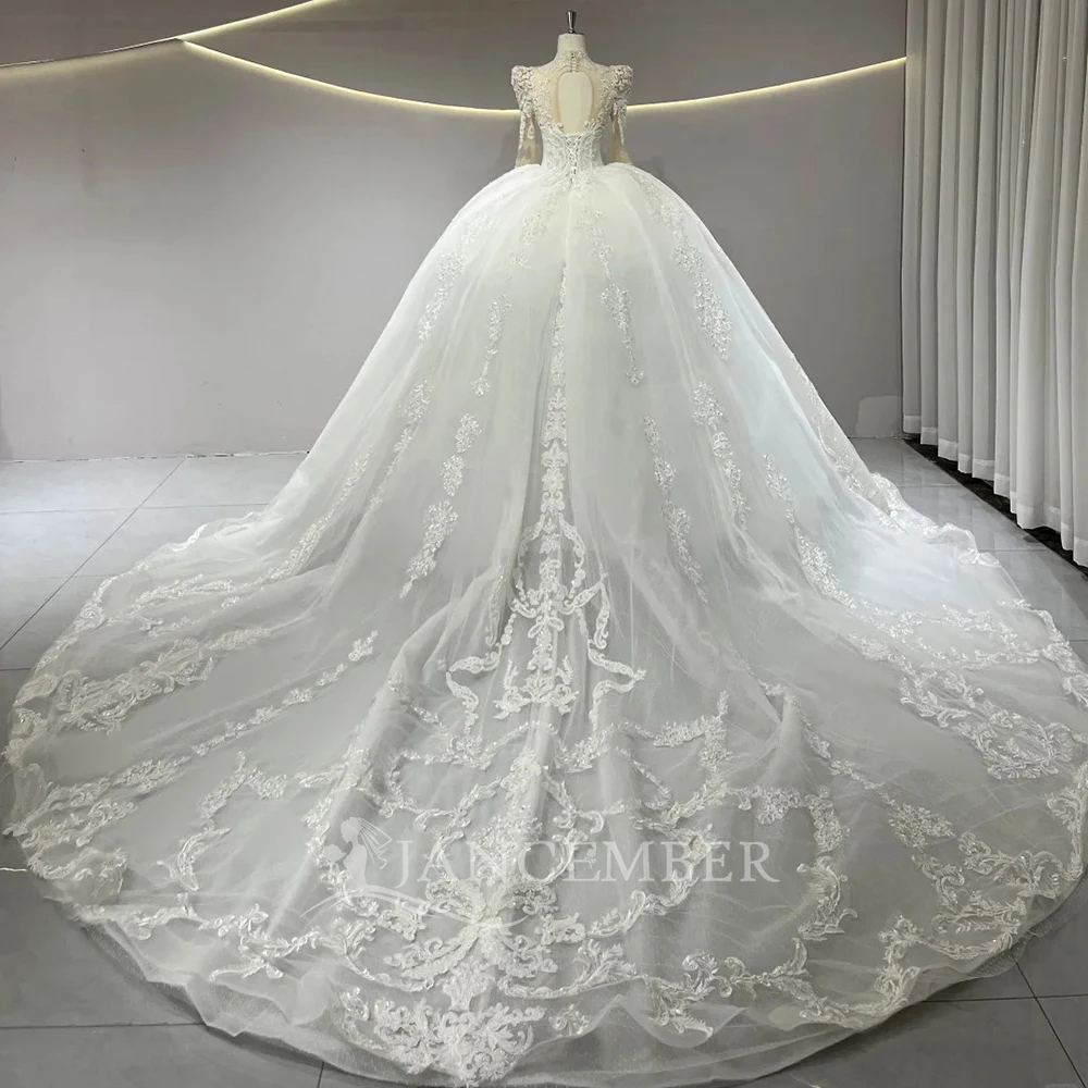Affordable Beach Wedding Dress For Women Illusion Long Sleeve Lace Princess O-Neck Bridal Gown Customized Vestidos De Novia