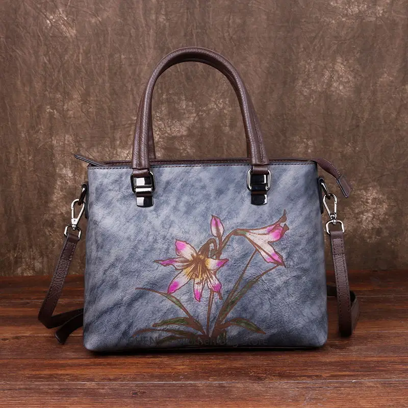 

2025 New Chinese Style Women's Leather Shoulder Bag | Embroidery Flower Handbag