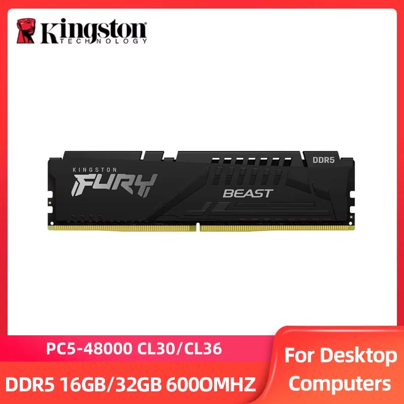 Memoria RAM Kingston FURY Beast DDR5 de 16GB/32GB, 6000MHz, CL30/CL36, Perfiles de Memoria AMD EXPO, DIMM de 288 Pines, PC5-48000
