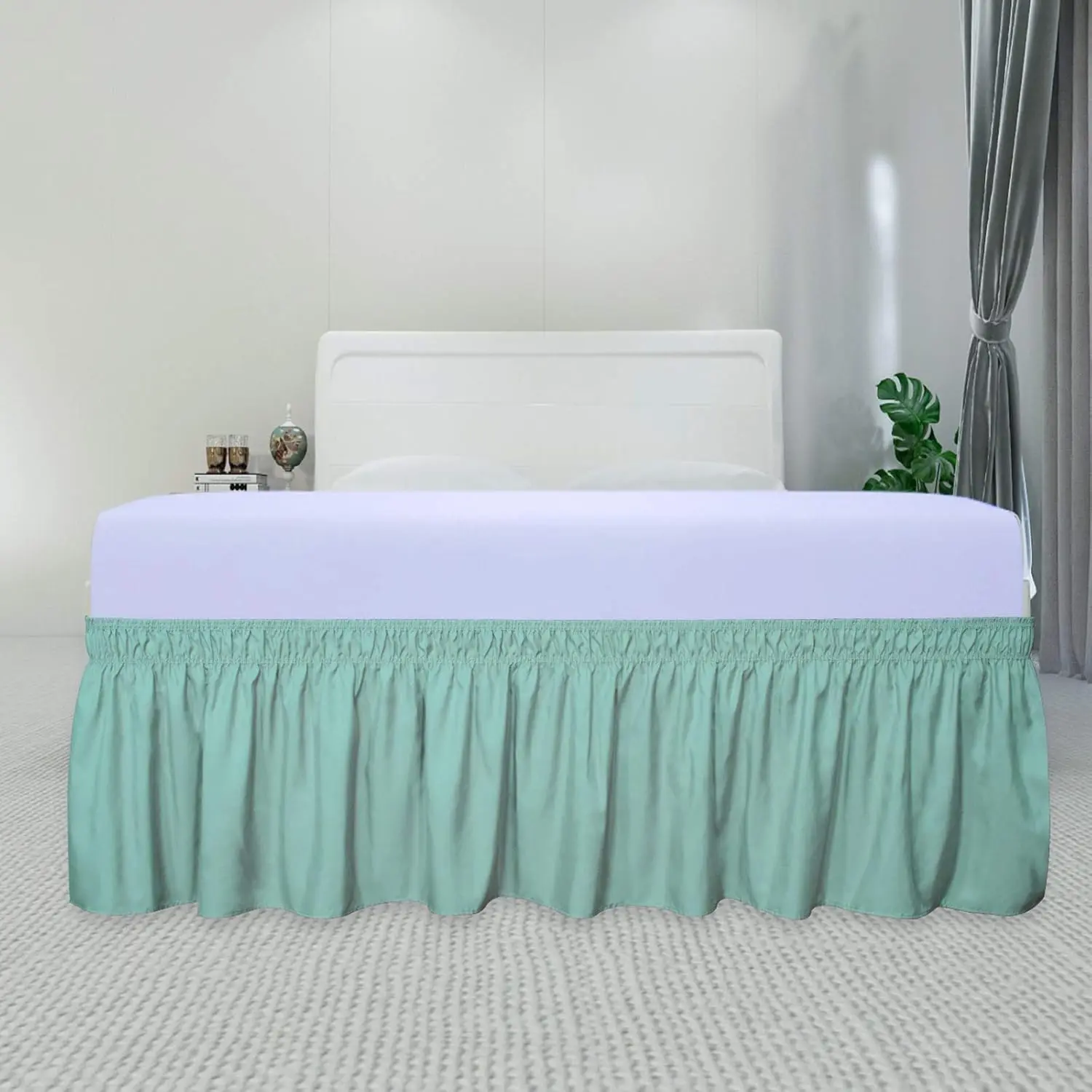 

Baby Blue Wrap Around Ruffled Bed Skirt with Adjustable Elastic Belt Cal King - 17" Drop Length Wrinkle Free Bedskirt