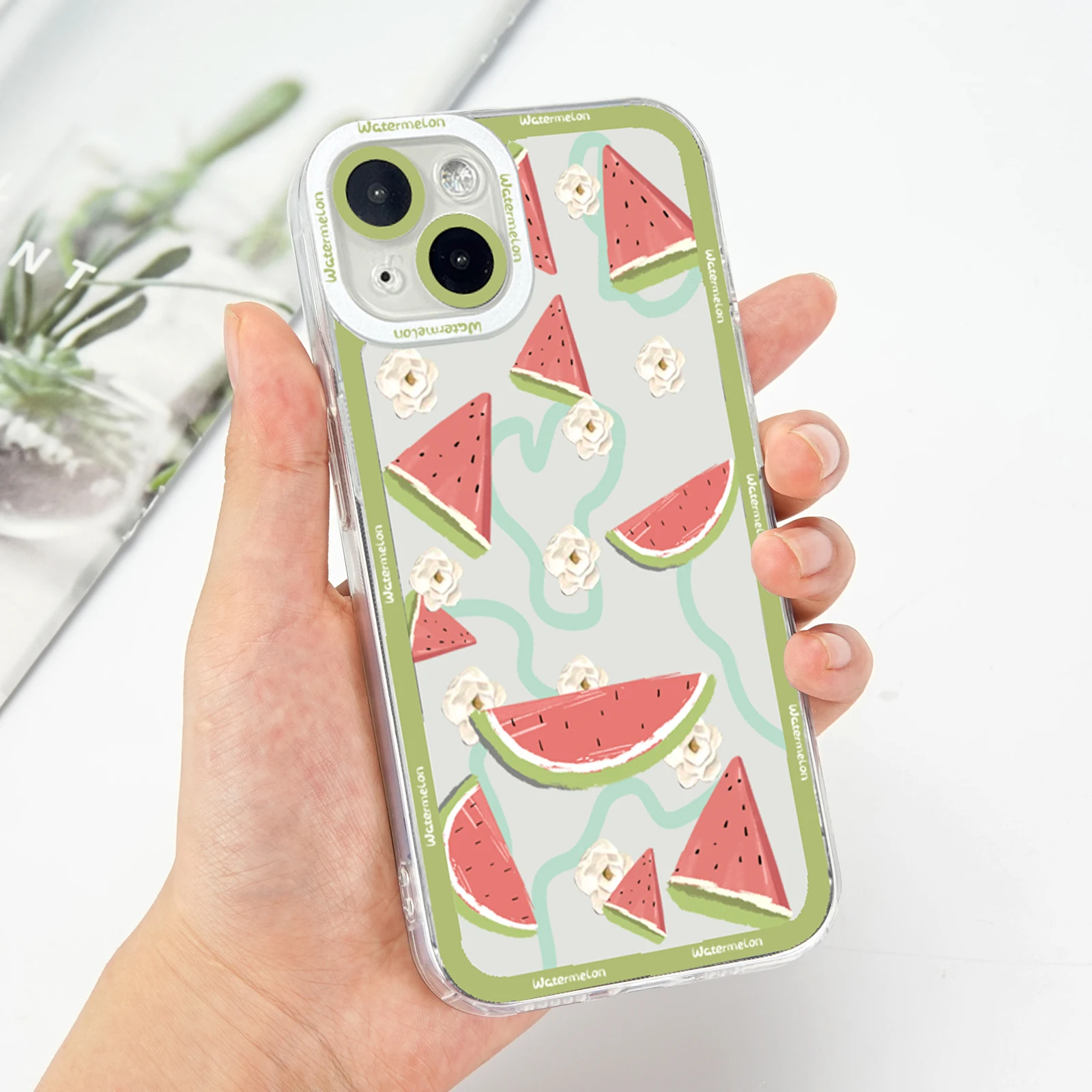 Korean Cute Watermelon Phone Case for iPhone 16 14 15 Pro Max Plus 11 12 13 Mini XR XS X 7 8 Plus SE 2020 Shockproof Clear Cover