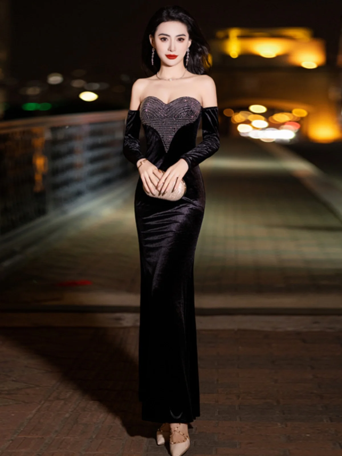 High-end Evening Dress Femininity Thin Black Tube Top High-end Banquet Host Birthday French Fishtail Dress Party Dresses