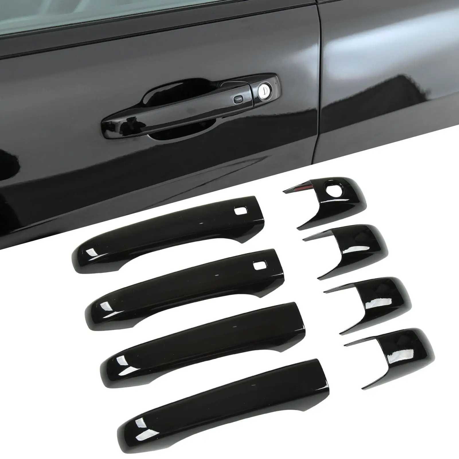 غطاء مقبض الباب الخارجي مقبض الباب الخارجي الفريد من نوعه خدش أسود لامع لجراند شيروكي WK2 WL 2011-2022