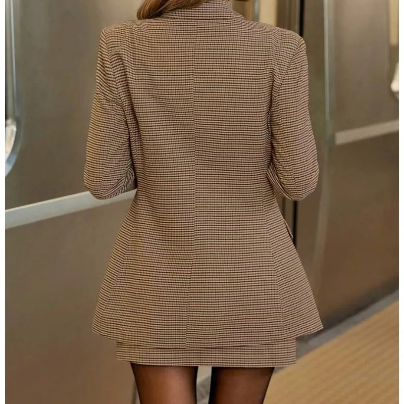 Conjuntos de blazer xadrez feminino nova primavera 2025 moda vintage terno jaqueta saia terno mujer casual tailleur mini saia 2 peça outfits