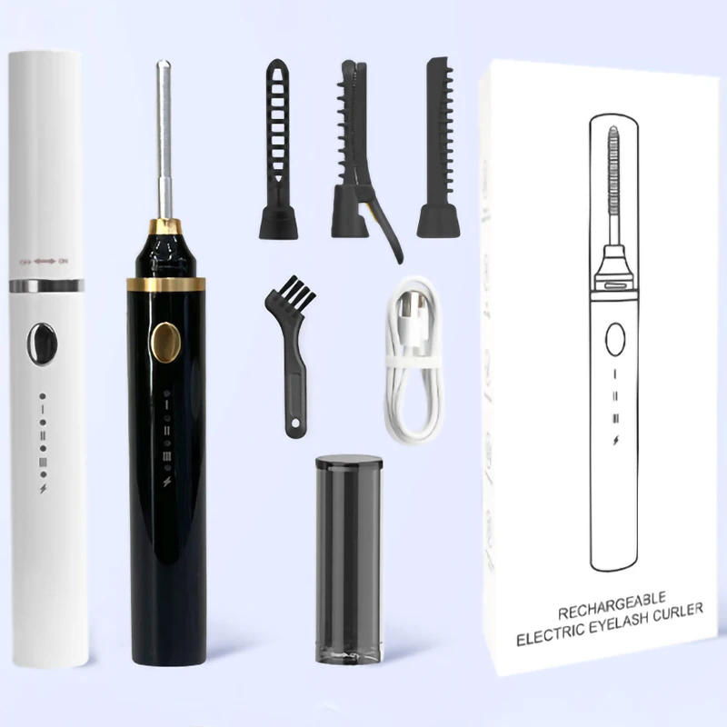 3-in-1Heated Eyelash Curler USB Rechargeable Heated Lash Brush with 3 Brush Heads,3 Temp Settings Eyelash Curler