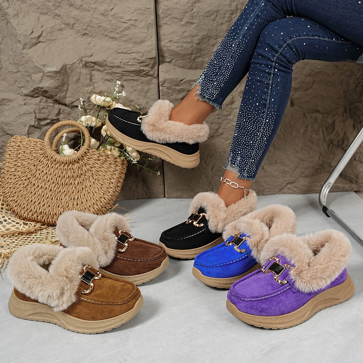 

Women Snow Boots Autumn Winter Thickened Warm Shoes Women Comfortable Fur Lined Short Boots Casual Solid Color Ankle Boots Women