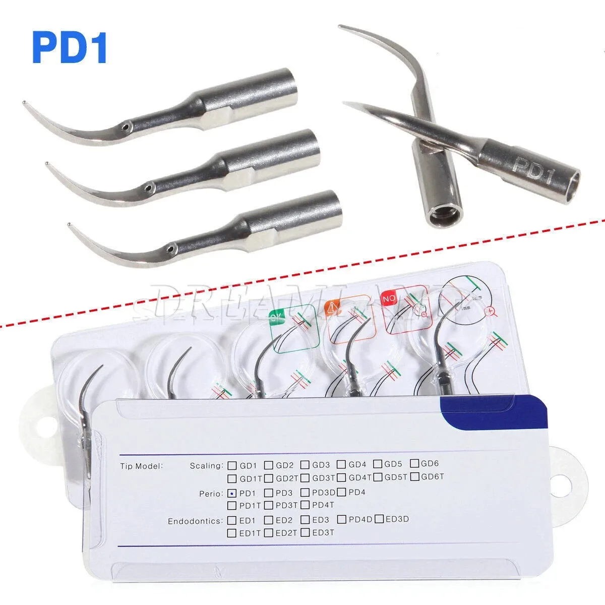 10PCS PD1 Dental Ultrasonic Piezo Scaler Perio Insert Tips Fit Satelec DTE Handpiece