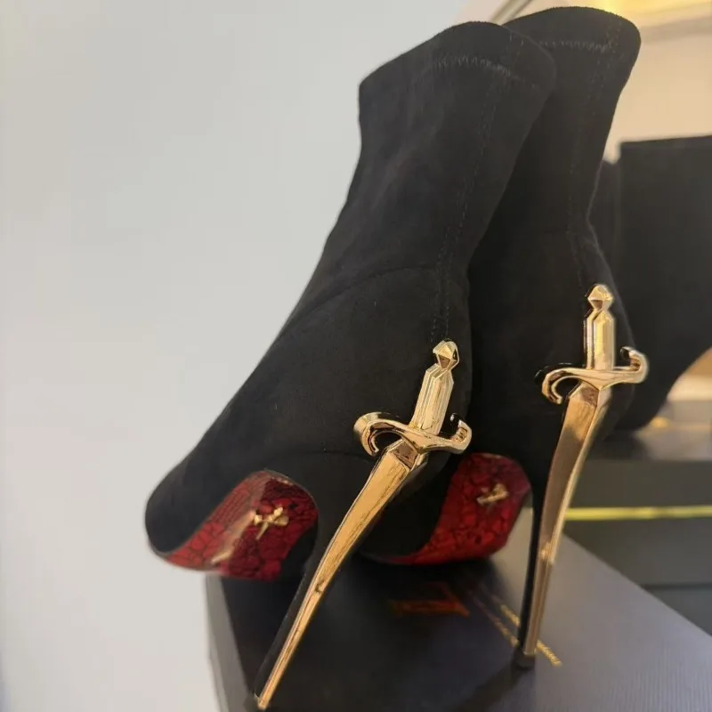 2026 New Women's Boots Luxury Scepter Golden Silver Sword High Heels Shoes for Woman French Elastic Boots Designer Shoe Zapatos