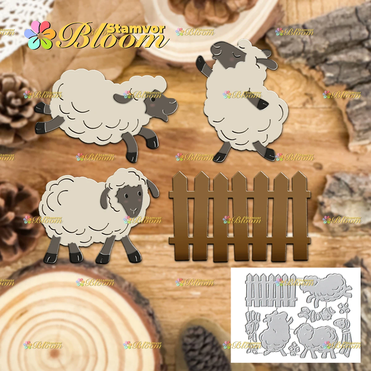 Original Lovely Layers Farm Fence Happy Sheeps Metal Cutting Dies Reusable Die Cuts For Scrapbook Card Making DIY Craft Decor
