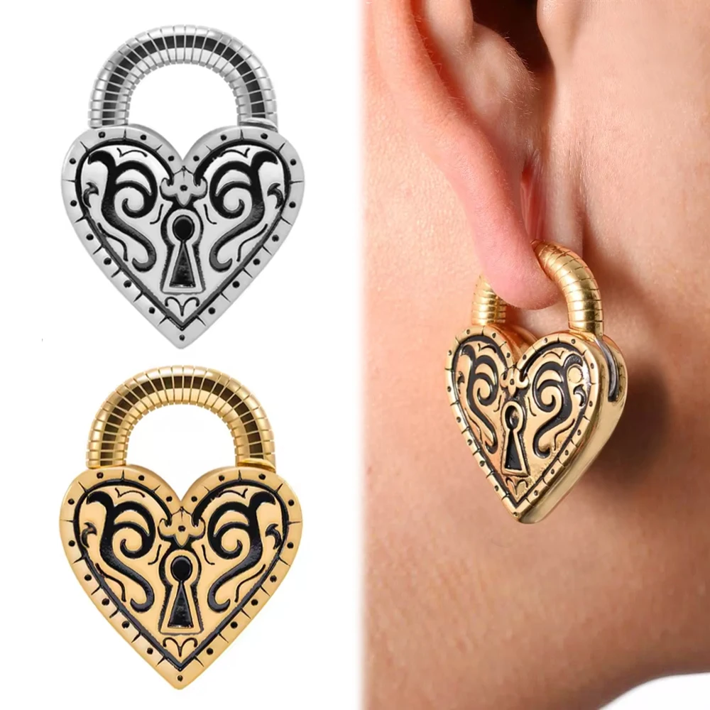 

TJP 2pcs Stainless Steel Heart Fake Lock Magnet Ear Weight Gauges Earring Piercing Expanders Stretchers Ears Gauges Jewelry