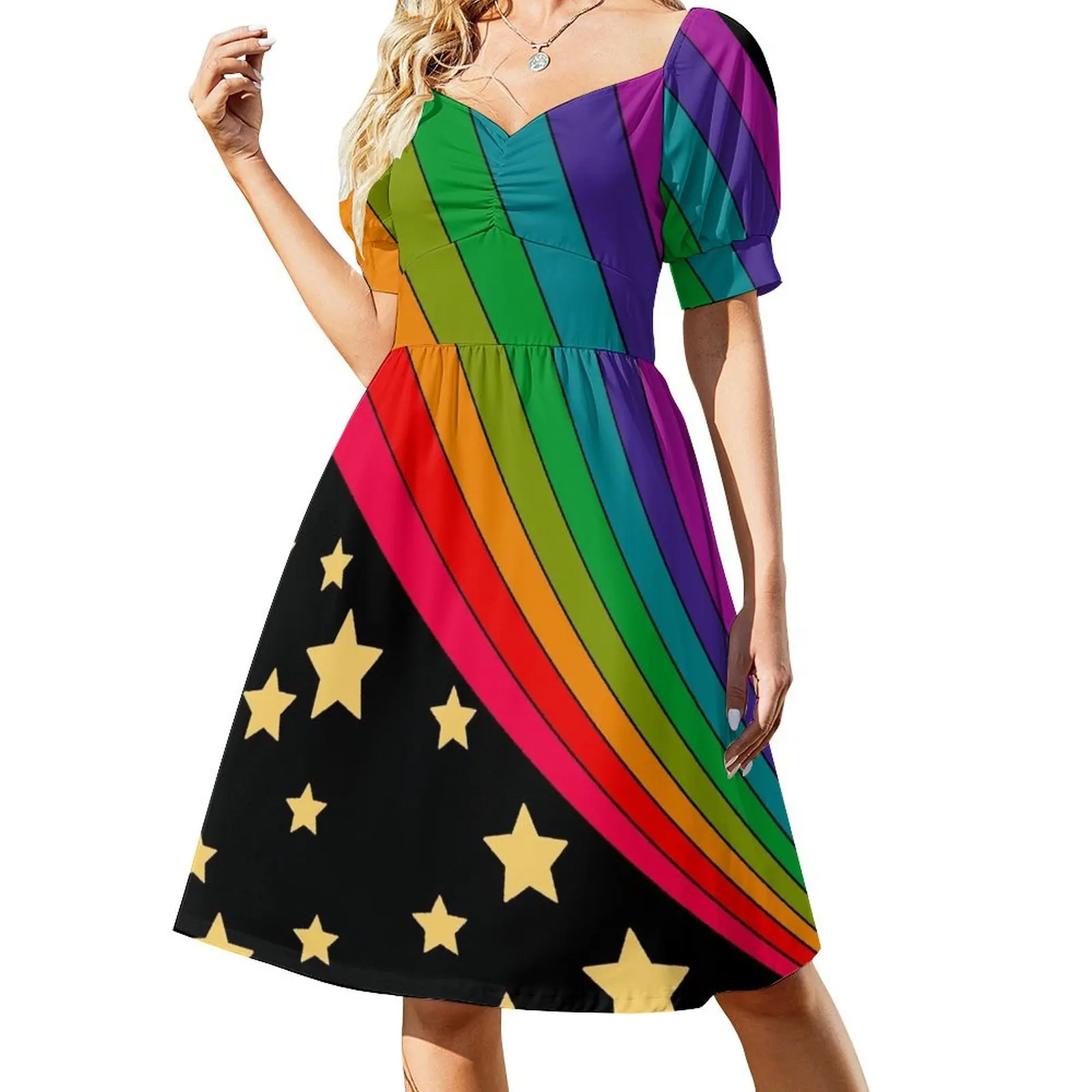 

Stars and rainbow Short Sleeved Dress wedding guest dress 2025 evening dress ladies party dresses women