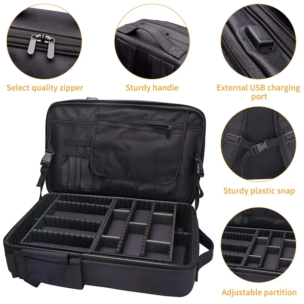 

Trays Adjustable Dividers Partition Bag Oxford makings Makeup Travel Backpack with Sliding Large Cosmetic Storage Organizer