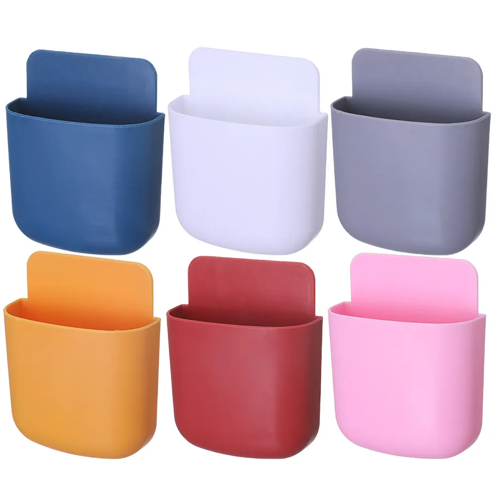 6Pcs Wall Mount Phone Organizer Adhesive Punch-Free Remote Control Holder Cell Phone Storage Rack Bedroom Living Room