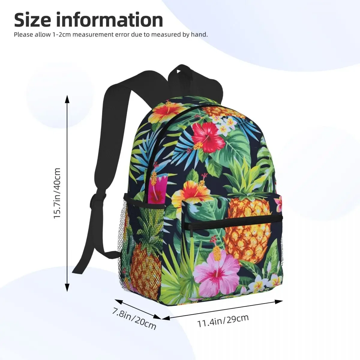 Exotic Palm Leaf Hibiscus Flowers Pineapple Student Backpack School Bag Hiking Travel Daypack for Men Women Bookbag Shoulder Bag