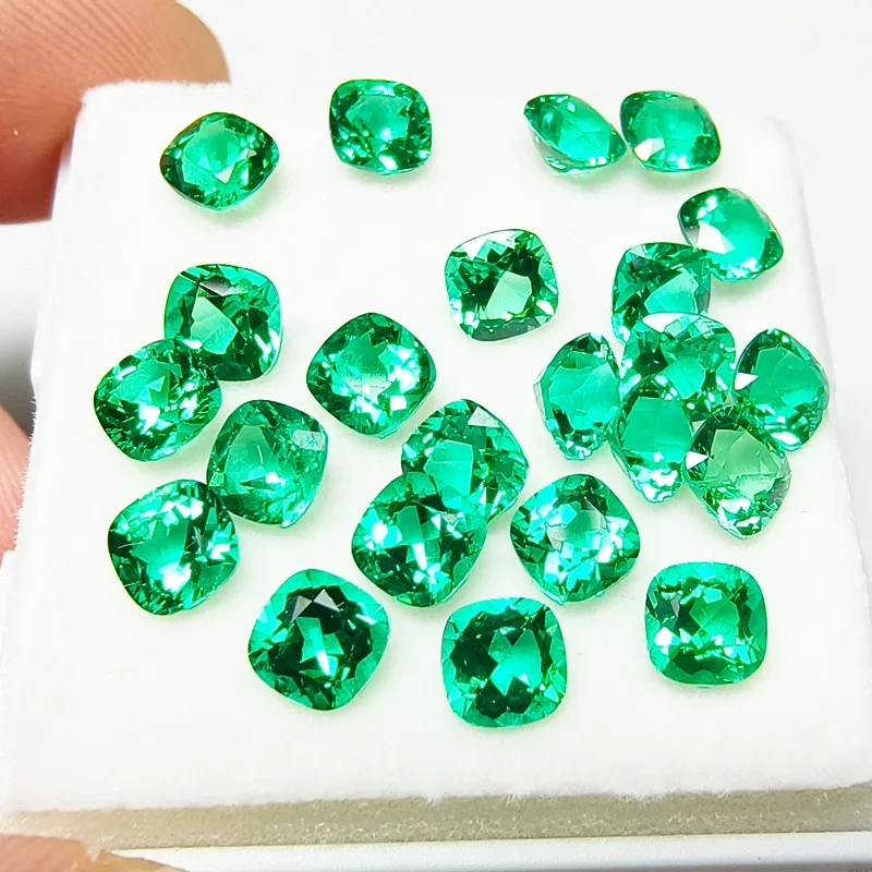 Lab Grown Colombia Emerald Cushion Charms Gemstone Extremely Shiny Quality DIY Ring Necklace Earrings Main Materials Certificate