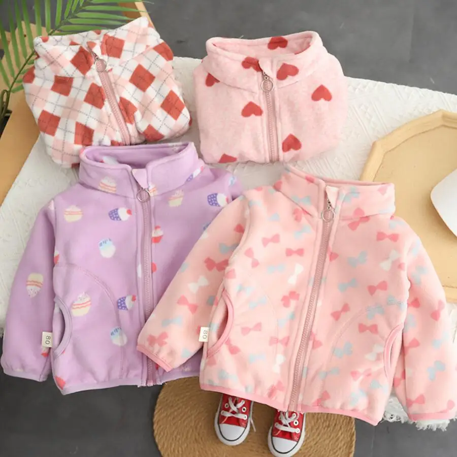 Girls Polar Fleece Hoodie Cardigan Sweater Jacket Spring Autumn Toddler Boys Kids Cotton Top Coat Infants Baby Clothes 1-5 Yrs