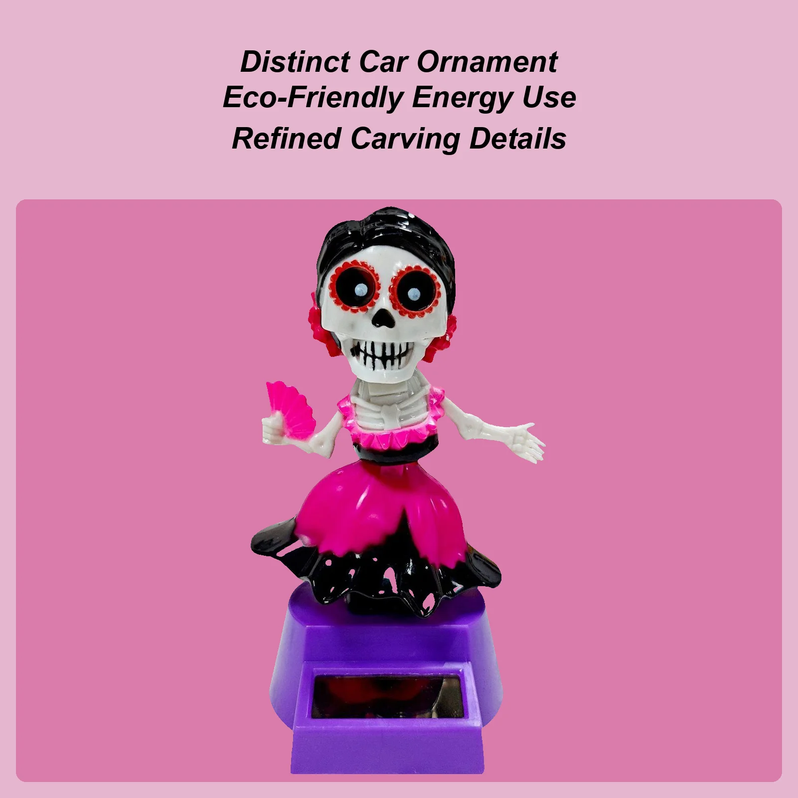 

Skeleton Car Decor Car Ornaments For Dashboard Solar-Powered Shaking Head Ornament For Desktop Interior Home Men Women Inside