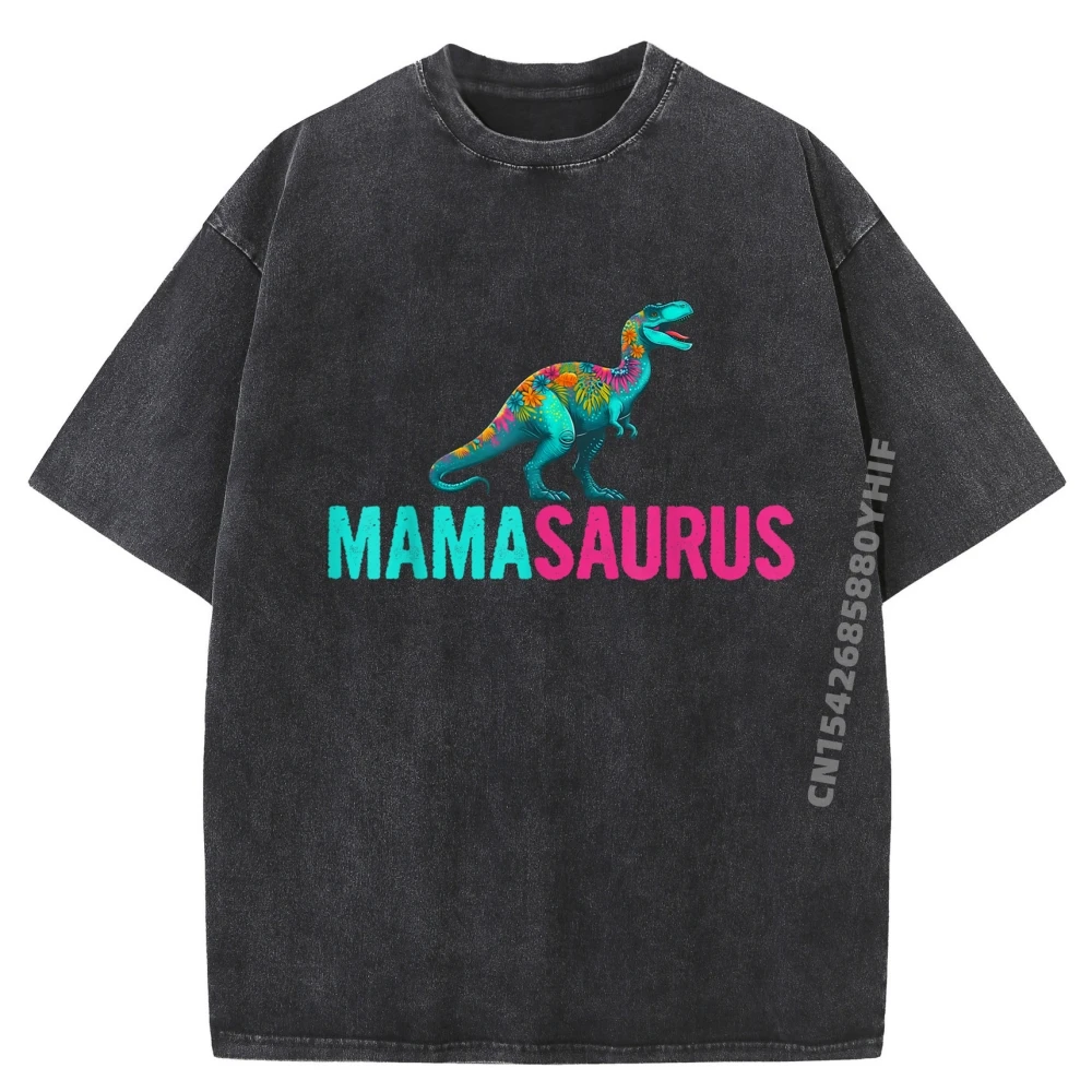 

Mamasaurus Dinosaur Mama Saurus Family Matching Harajuku Vintage T Shirts Mens Comfortable Washed Tshirt