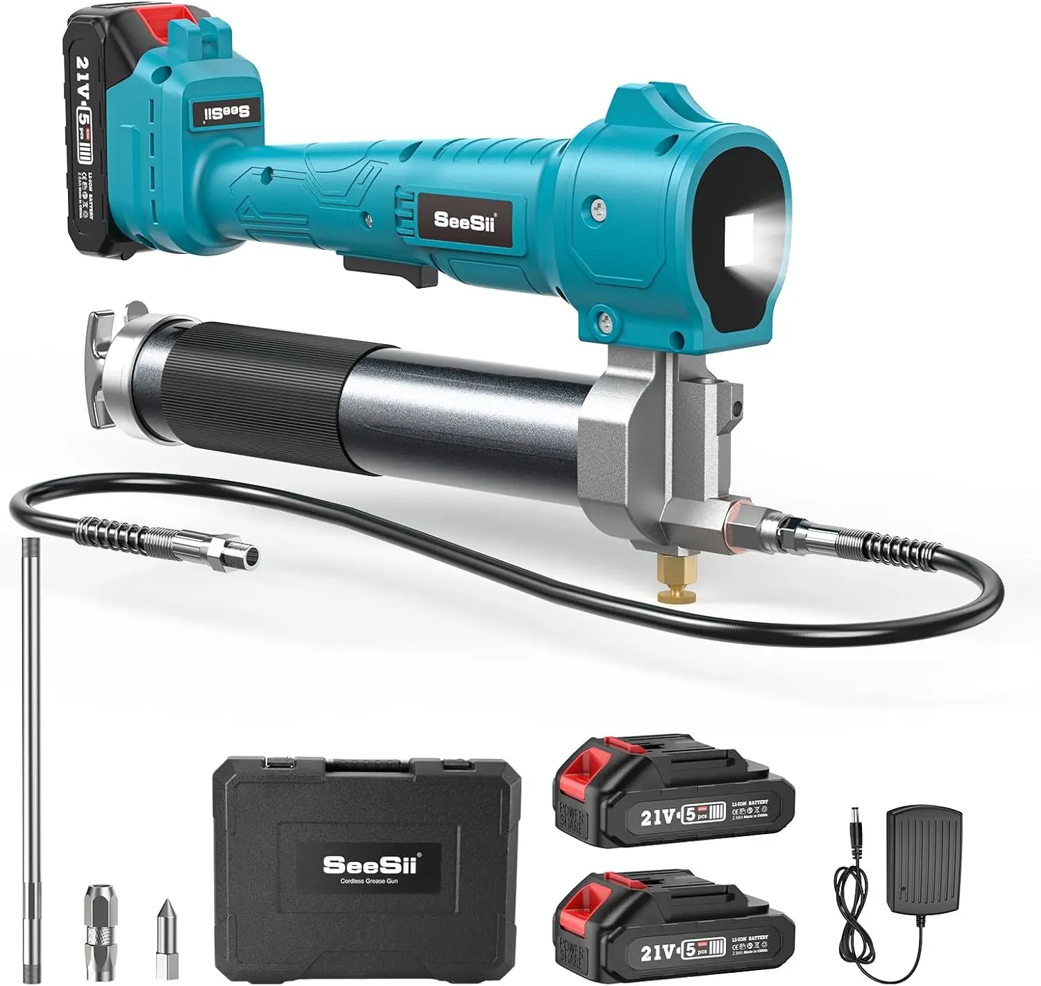 

SEESII 10000 PSI Electric Grease Gun 39.4" Flexible Hose Cordless Electric Oil Injector Fat Machine For Makita 2*2A Battery Pin