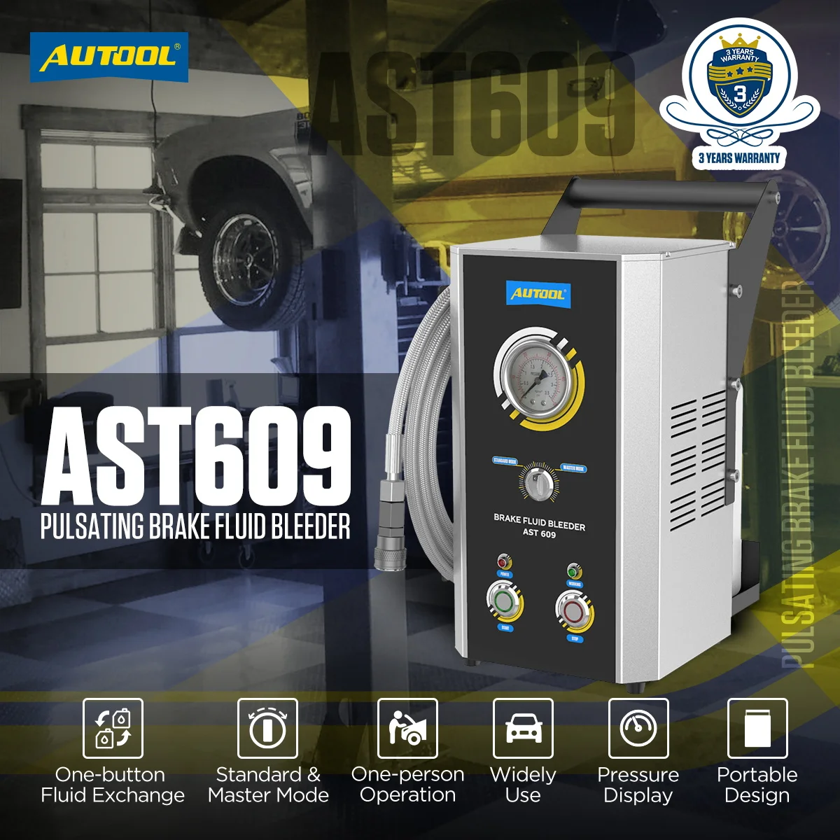 AUTOOL AST609 Car Electric Dynamic Brake Fluid Bleeder Brake Oil Equipment Brake Oil Changer Dual-Mode 0-3bar