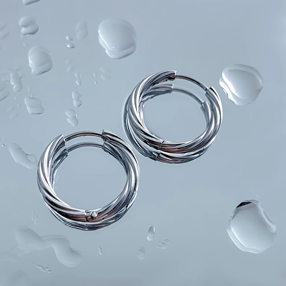 EMANCO Vintage Twisted Hoop Earrings for Women Gold Plated Stainless Steel Twist Ear Buckle Stackable Circle Hoops Party Jewelry image 5