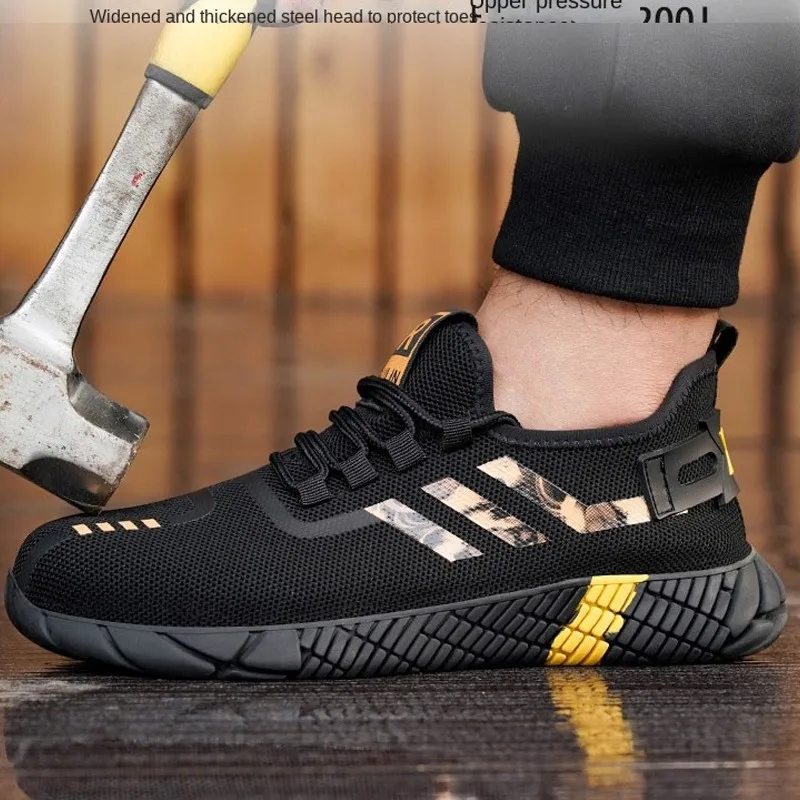 Work Sneakers Men Safety Shoes Construction Steel Toe Work Shoes Safety Boots Men Shoes Anti-puncture Working Summer Kevlar