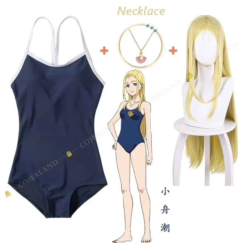 

Anime Summer Time Rendering Ushio Kofune Cosplay Blue Swimwear Costume Wig Blonde Hair Shell Necklace Summertime Render Swimsuit