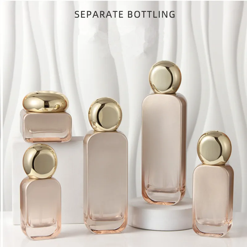 

Empty Refillable Bottle 30ml-120ml Gradient Orange Glass DIY Cosmetic Bottle Cream Lotion Jar Pump Bottle Portable Travel