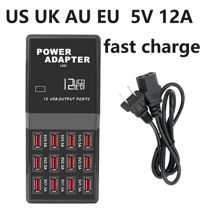 

Universal 5V 12A fast charge 10 12 Ports USB charger mobile phone tablet multi Port USB mobile phone charging Charger adapter