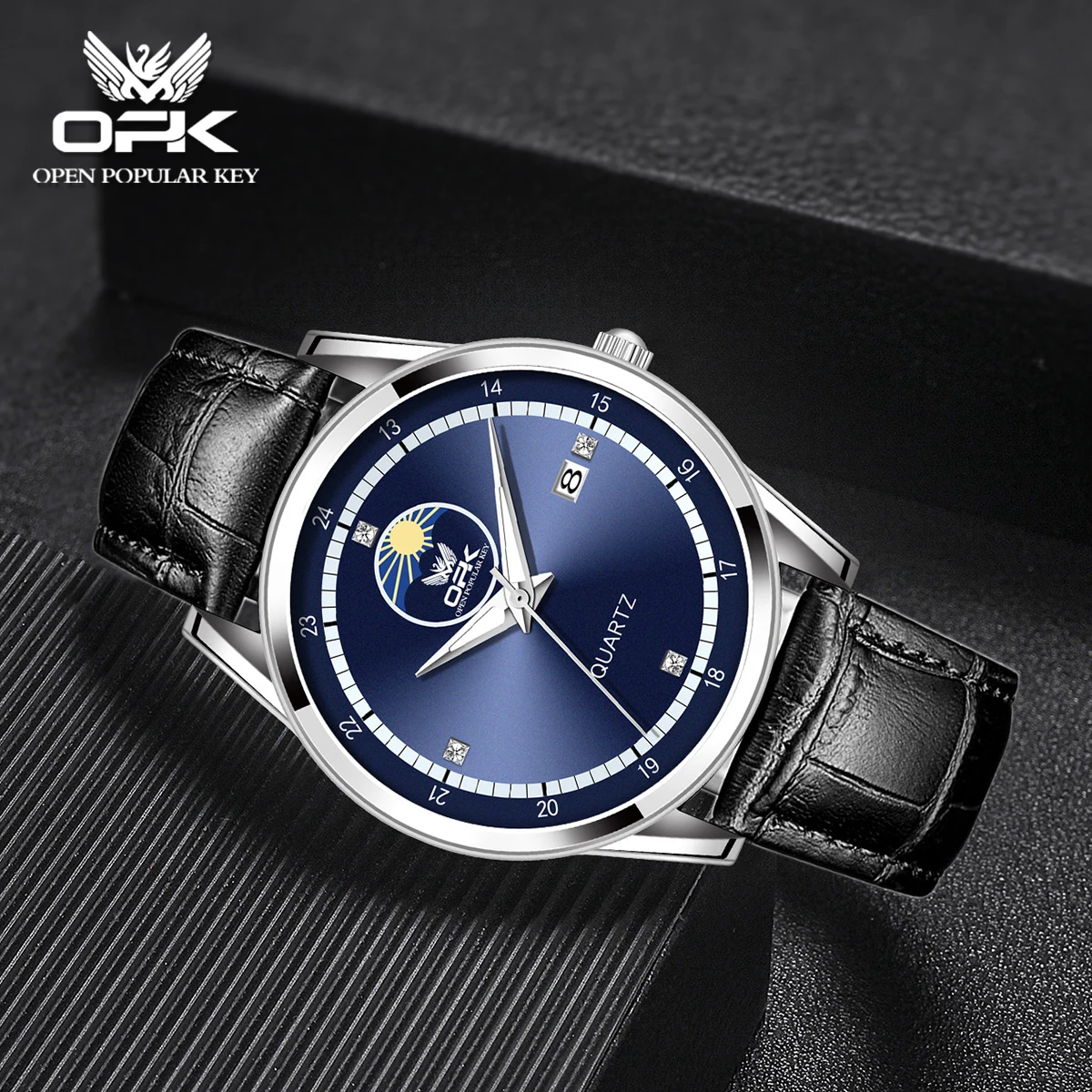 OPK 8146 Men Original Quartz Movement Watch Steel Strip Daily Life Waterproof Calendar Window Night Light Watch For Men