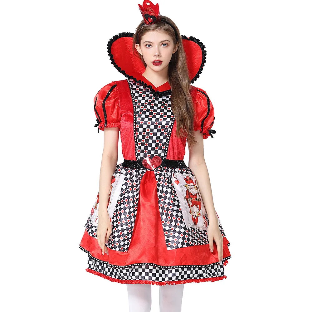 Phertiful Women Alice's Adventures in Wonderland Costume Red Gothic Sequins Short Dress Purim Parent-Children Halloween Cosplay